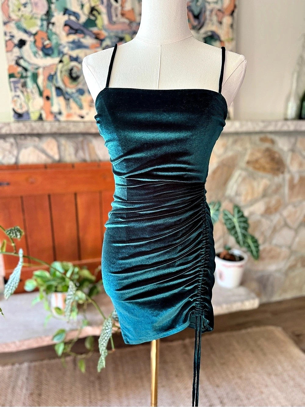 Lulus Ruched Velvet Formal Homecoming Mini Dress in Green Size Small Like New